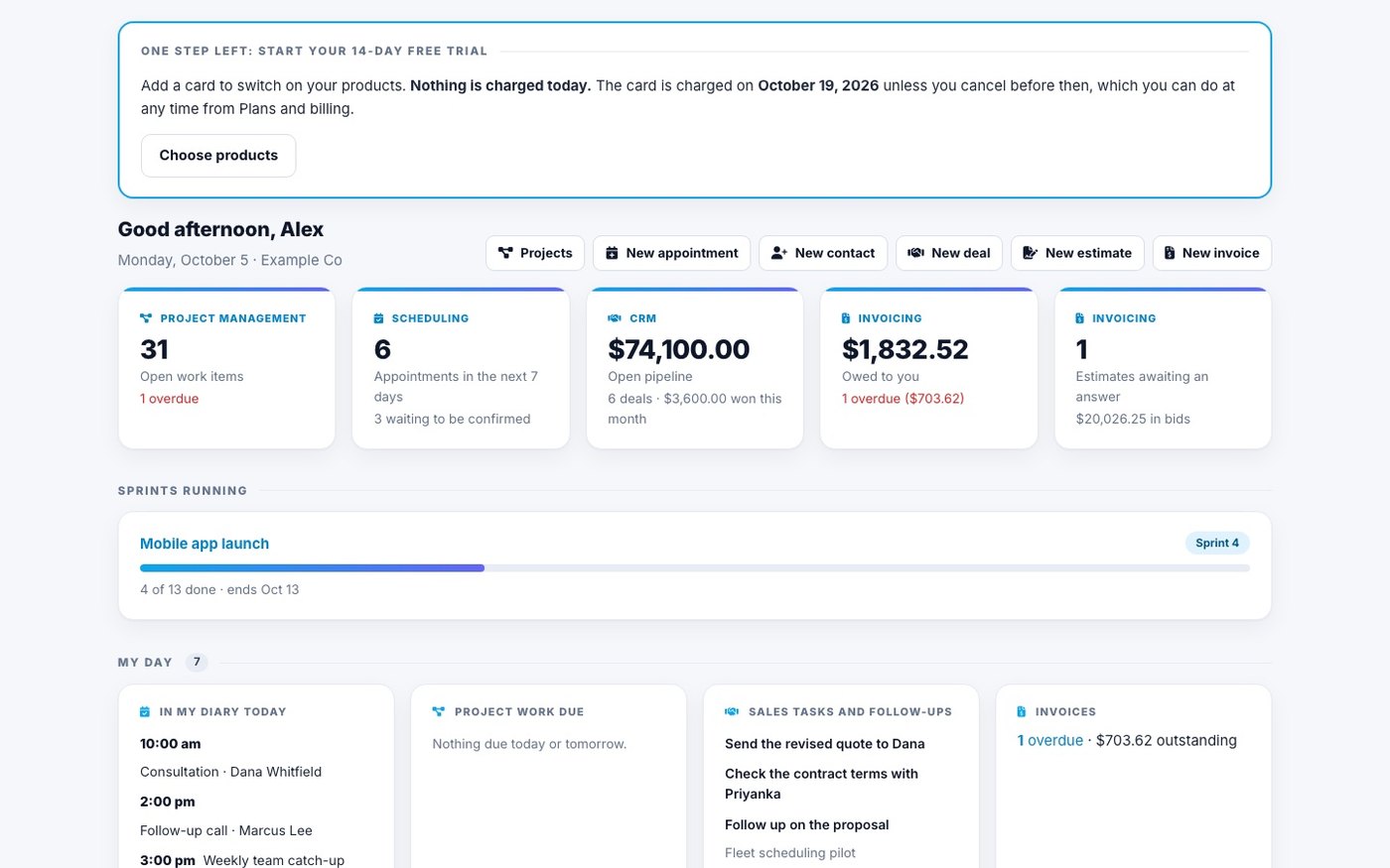 The dashboard inside the Spotbookr live demo