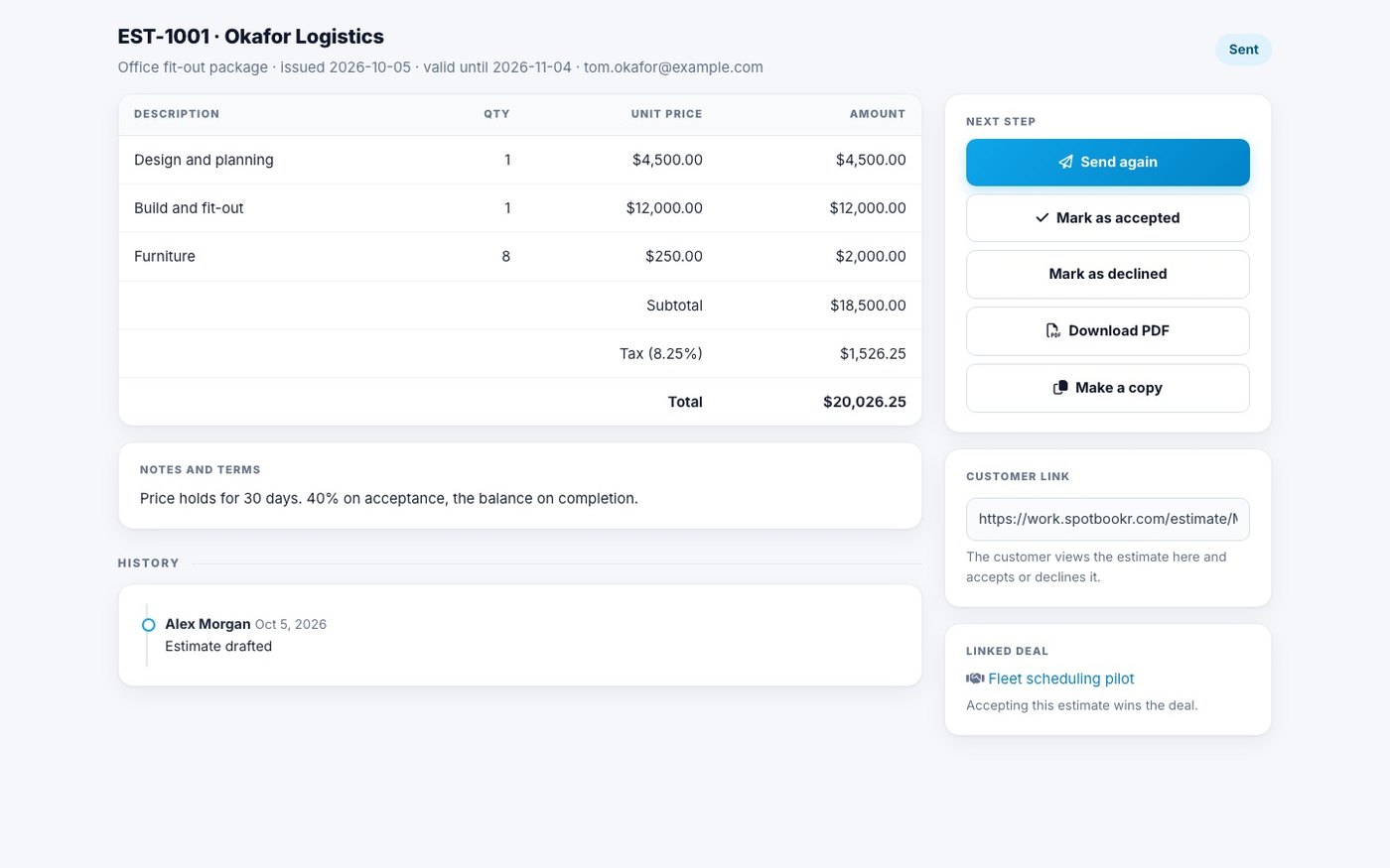 Writing an estimate in Spotbookr Invoicing