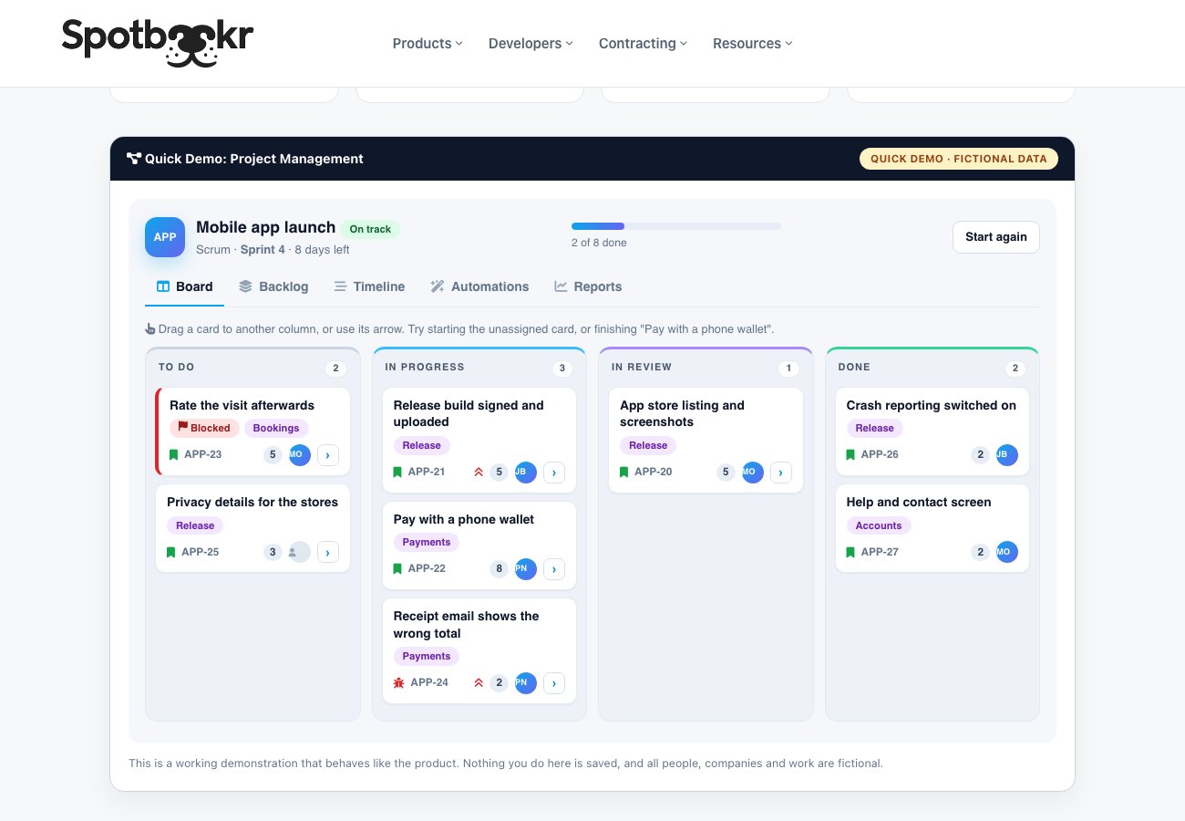 A quick demo of Project Management on the Spotbookr business page