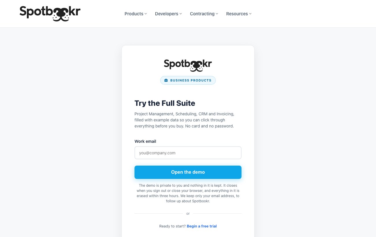 The start page of the Spotbookr live demo