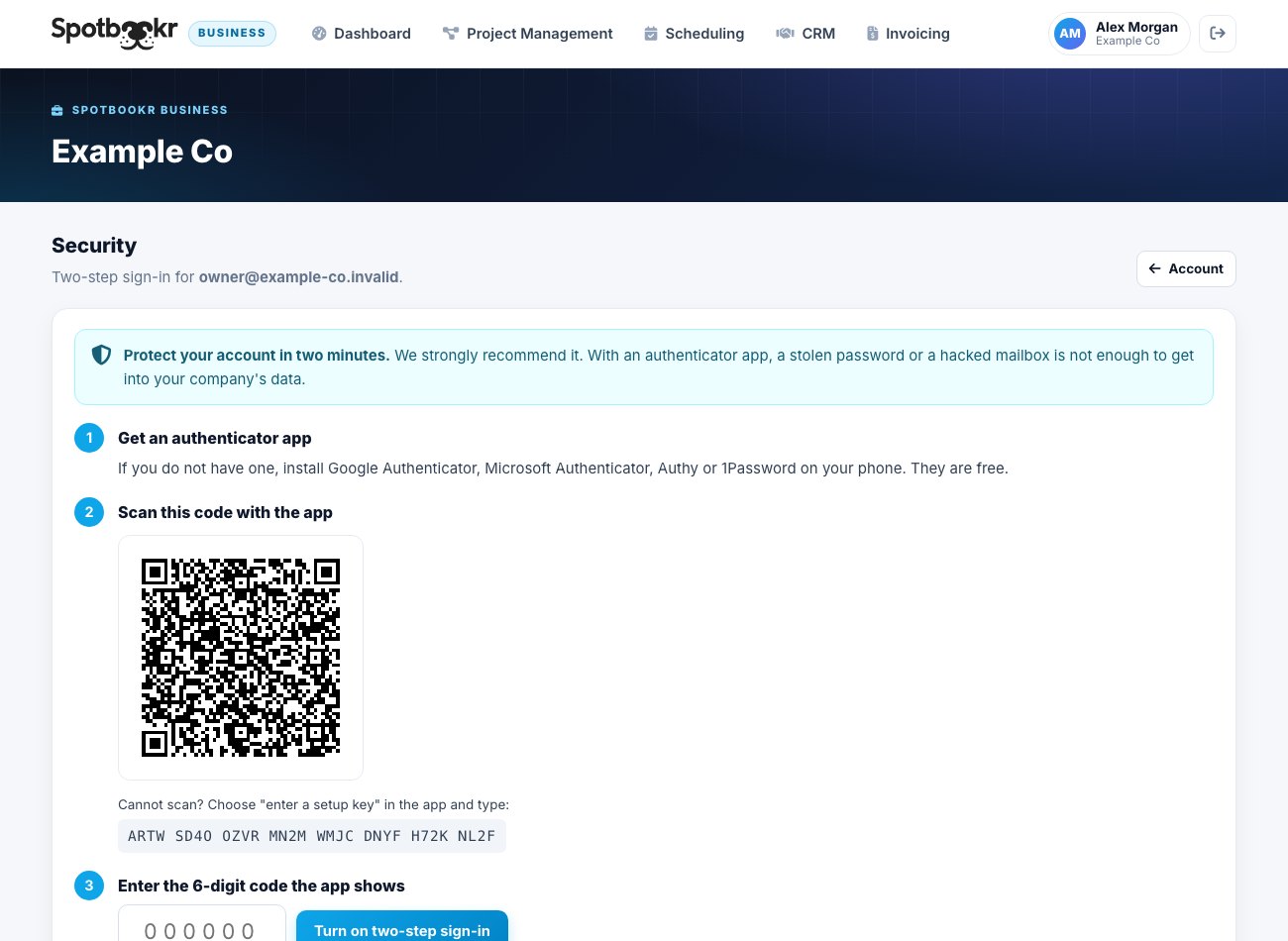 Two-Step Sign-In With an Authenticator App Is Now on Spotbookr Business