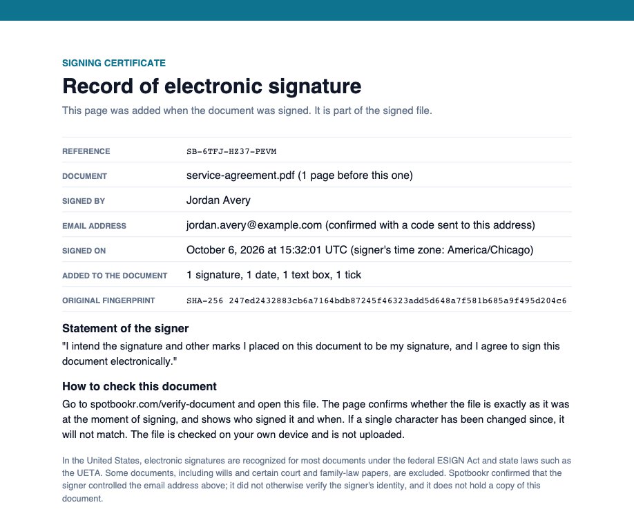 The signing certificate added to the end of a signed document