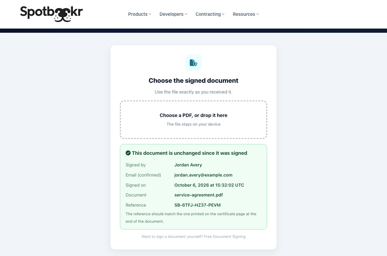 Verify a Document confirming that a signed file is unchanged